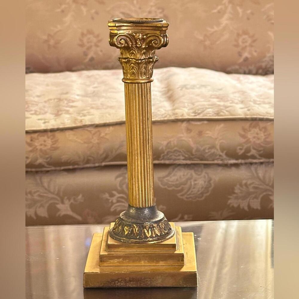 Vintage Brass Corinthian Column Candle Holder